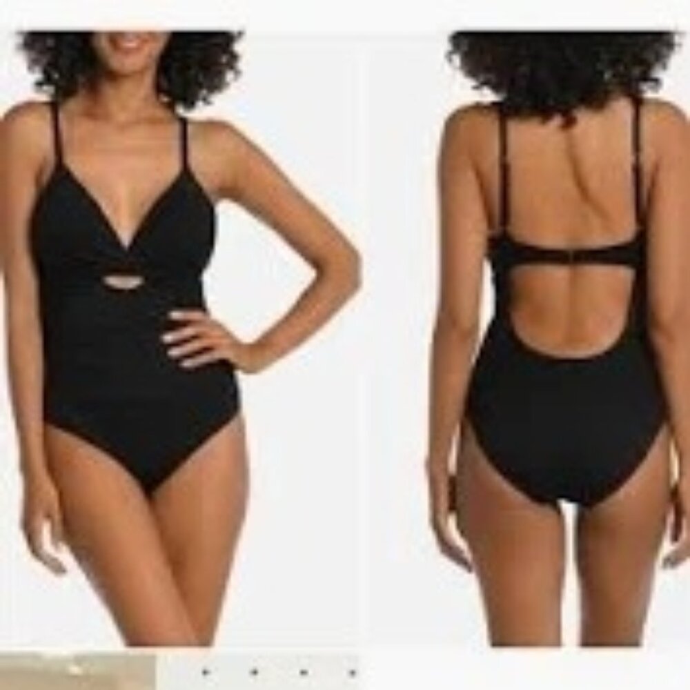 NWT La Blanca Black Push-Up One Piece Swimsuit Cutout & Adjustable Straps Sz 12